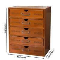 Dřevěná 5patrová úložná skříňka s vintage nádechem, ideální pro šperky, kancelář, školu, kolej, domácnost a další. Nabízí praktické úložné prostory a stylový doplněk do vašeho pokoje