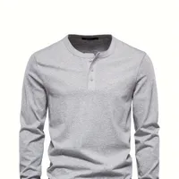 Men's cotton T-shirt with long sleeve and henley collar