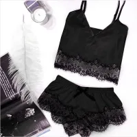 Ladies satin nightwear set Lavoes - black