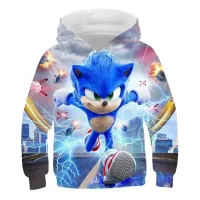 Hanorac unisex pentru copii cu glugă și imprimeu 3D cu Sonic