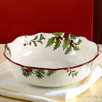 Holiday ceramic salad bowl with Christmas floral decoration, scratch resistant, ideal for Christmas dinner