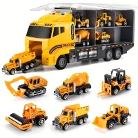 Set of construction vehicles - truck with playing carpet, metal cars for children, Christmas gift