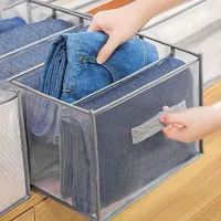 Organizer for closet with 7 compartments and handles, for clothing, jeans, T-shirts, washable storage box for folded clothing