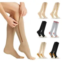 Sports compression socks with zipper for women against varicose veins