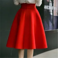 Women's single color midi skirt with high waist in plus size sizes