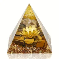 Orgonit Pyramida Życie kwiatów z białym kryształem - dekoracja