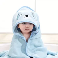 Cute cartoon child sample with hood bath towel - super soft & absorbant water microfiber for 0-2 years old
