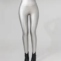 High leggings with leather appearance and plush lining, elastic and sexy, autumn/winter, women's active clothing