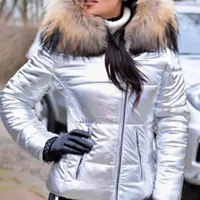 Women's shiny quilted winter parka with hood