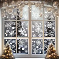 6 Sheets 114pcs Electrostatic Window Stickers Snowflakes Christmas Door Decoration Background White Snowflakes Glass Stickers