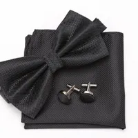 Men's bow tie, handkerchief and cufflinks