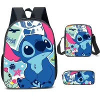 Set d'école pour enfants de 3 pièces avec les personnages préférés de Lilo et Stitch - Sac à dos / Sac bandoulière / Trousse