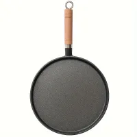 1pc Pan, Lime Uncoated Pan With Flat Day, Non-sticky Pan, Round Flesh For Bake, Pan For Steaks, 26 Cm/10,23, Tin With Wooden Handle, Used for Barbecue, Friing, Cooking, Kitchen utensils, Kitchen utensils, Kitchen utensils