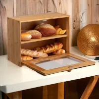 Nádoba na chléb z bambusu - 1 ks, Nepropustná s průhledným oknem
