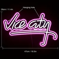 1 buc Neon Pink Vice City Sign, LED Neon Lights Vice City Sign for Bedroom, Gaming Room Letters with USB Power Neon Light, Indoor Home Passage Store Wall Hanging Lamps, Christmas Valentine New Year Decor