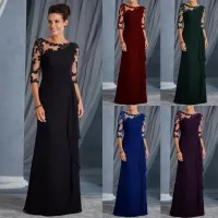 Elegant ladies dress with long sleeves and round neckline Semi