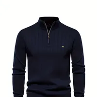 Men's cotton zipper sweater with light stretch and stand for pleasant heat