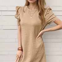 Robe à col rond et manches bouffantes, simple et élégante - printemps/été