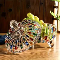 Bocal en verre avec couvercle, motif plaid, mosaïque, bol décoratif pour bonbons