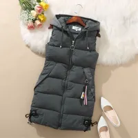 Dámská stylová zimní dlouhá prošívaná vesta s kapucí