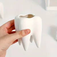 1 piece pot in the shape of teeth, small cute floral and plant container, mini ceramic flower pot, creative pencil holder