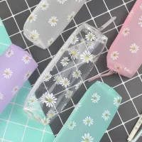Girls school pencil case with printed daisies