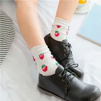 Sale Strawberry Pattern Cute White Blue Socks