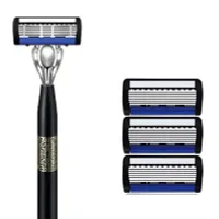 Manual men's razor with seven-layer replaceable heads Metal handle with three replaceable stainless steel blades