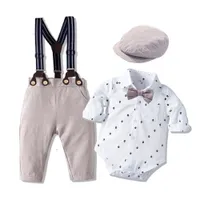 Modern set for boys - romper shirt and pants with suspenders