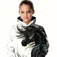 Sweat à capuche tendance avec impression 3D de cheval