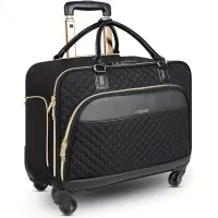 Black women's travel suitcase on wheels with waterproofness and lock