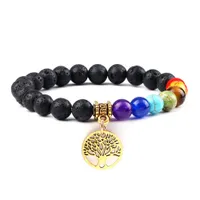 Bracciale regolabile dei sette chakra con pietra lavica