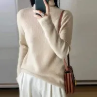 Cashmere sweater for women with high collar, knitted, woolly and comfortable