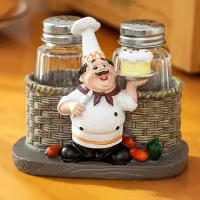 Stylish salt and pepper holder with cooking figure