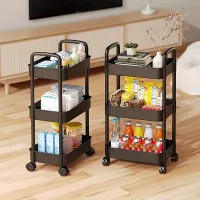 Chariot utilitaire mobile en plastique à 3 niveaux avec poignées et roues verrouillables, chariot de rangement multifonctionnel, adapté aux bureaux, salons, cuisines et espaces de rangement mobiles avec roulettes