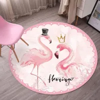 Round carpet with flamingo motifs
