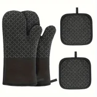 Silicone mitten and pot mat, reinforced heat-resistant gloves and insulated mat, Proslip kitchen gloves