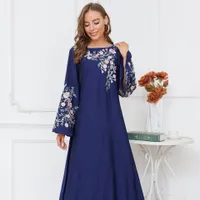 Beautiful floral embroidered caftan with decent round neckline and wavy sleeves (for women)