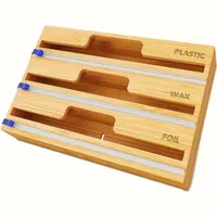 1pcs 3v1 Packing Organizer With Carving And Tags, Plastic Packing, Aluminium Folia &amp; Voskem Bamboo dispenser For Organization Storage In Supermarket Holder Pro 12in Roli (natural)