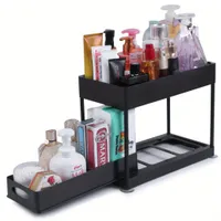 Pulling storage piece under the sink, 1/2 floors, with 4 hooks, organizer of pantry and kitchen, organizer for locker in the bathroom, on line, organizer for spices, home supplies