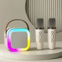 Mini bluetooth karaoke sada s LED podsvietením - reproduktor s dvoma mikrofónmi