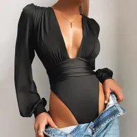 Women's V-neck bodysuit with long sleeves