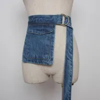 Retro modrý džínsový opasok s veľkým vreckom