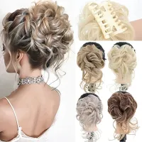 Scrambled bun with clip - Clip-in hairpins with curly and wavy fibres - Synthetic hair