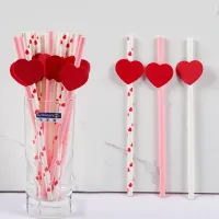 20 pieces of Valentine's Day paper parties straws decorated with hearts