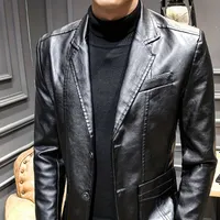 Veste en cuir tendance pour homme avec revers et fermeture à boutons, idéale pour l'automne et l'hiver