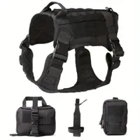 1pc Tactical harness for service dogs, Comfortable Vest for training dogs harness for home pets with chest and back pockets, combination and holder for bottle for medium and large dogs