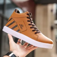 Men's skateboard shoes with high hem, monochrome, comfortable, non-slip, laced, casual, outdoor activities