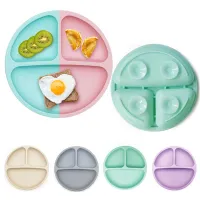 Silicone three-course plate with suction cup