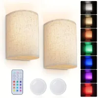 Wall lamp rechargeable 2v1 with fabric shade and remote control, 16 RGB colours, adjustable and dimmable, for bedroom, living room and hallway